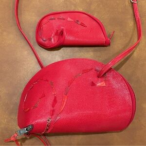 Handmade 2-Piece Red Artisan Leather Crossbody Bag & Mini Purse by Carol Hearty